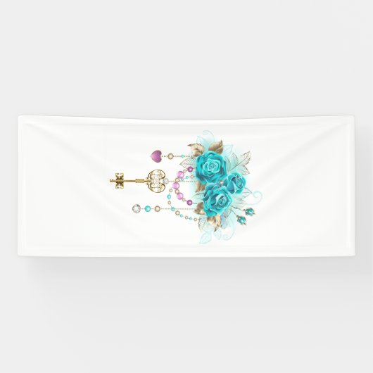 Turquoise-Rozen met Keys Spandoek (Horizontaal)