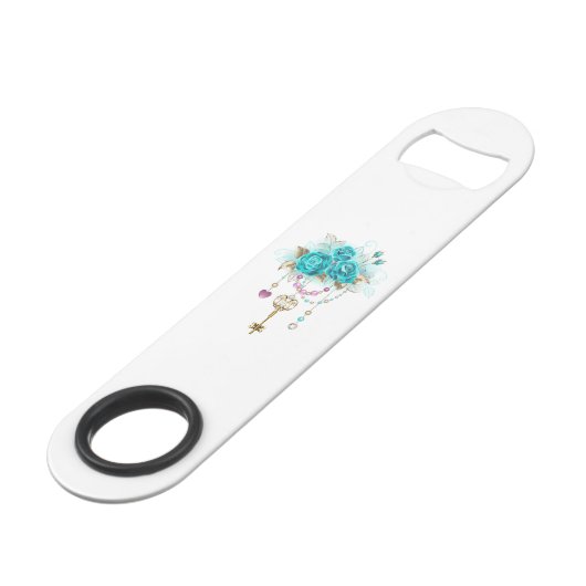 Turquoise-Rozen met Keys Speed Flessenopener (Achterkant Gekanteld)