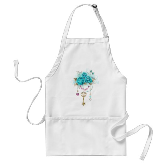 Turquoise-Rozen met Keys Standaard Schort (Voorkant)