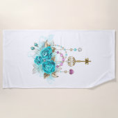 Turquoise-Rozen met Keys Strandlaken (Voorkant)