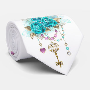 Turquoise-Rozen met Keys Stropdas