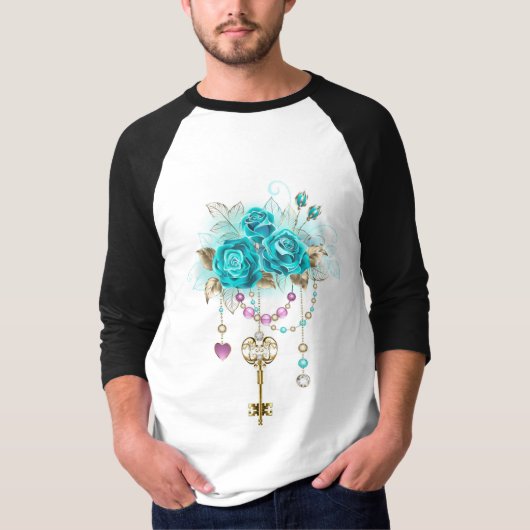 Turquoise-Rozen met Keys T-shirt (Voorkant)