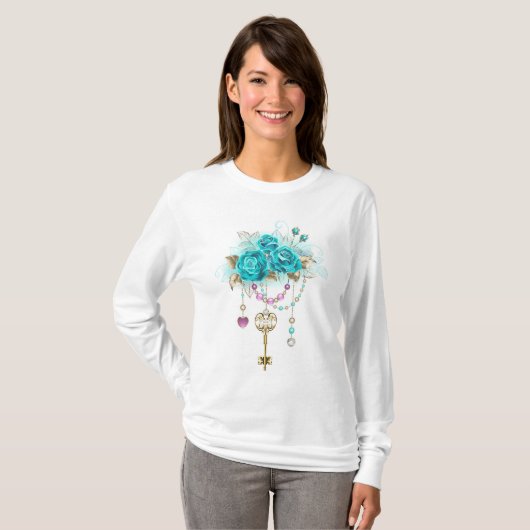 Turquoise-Rozen met Keys T-shirt (Voorkant volledig)
