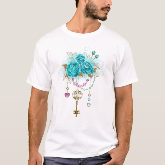 Turquoise-Rozen met Keys T-shirt (Voorkant)