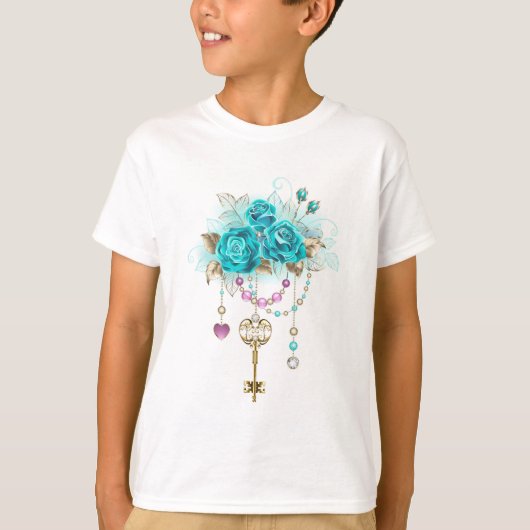 Turquoise-Rozen met Keys T-shirt (Voorkant)