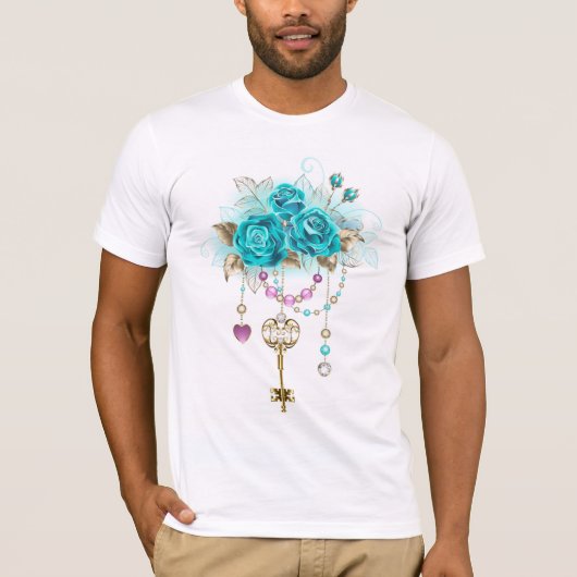 Turquoise-Rozen met Keys T-shirt (Voorkant)