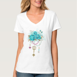 Turquoise-Rozen met Keys T-shirt