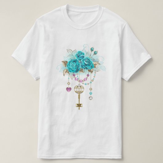 Turquoise-Rozen met Keys T-shirt (Design voorkant)