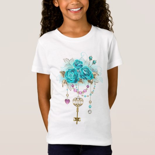 Turquoise-Rozen met Keys T-shirt (Voorkant)