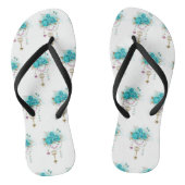 Turquoise-Rozen met Keys Teenslippers (Voetbed)