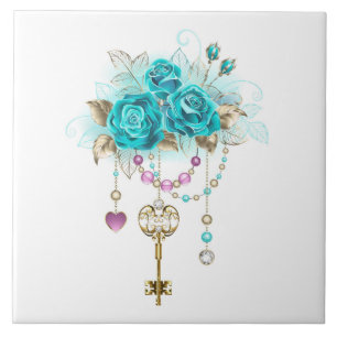 Turquoise-Rozen met Keys Tegeltje