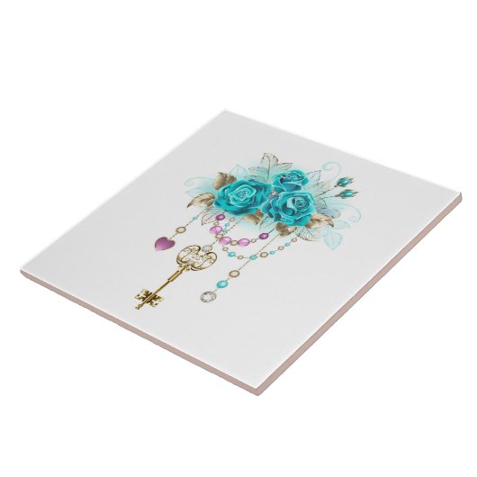 Turquoise-Rozen met Keys Tegeltje (Zijkant)