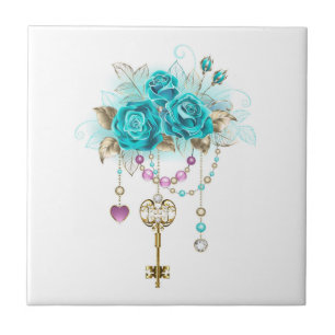 Turquoise-Rozen met Keys Tegeltje