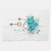 Turquoise-Rozen met Keys Theedoek (Horizontaal)