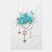 Turquoise-Rozen met Keys Theedoek (Verticaal)