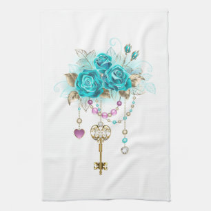 Turquoise-Rozen met Keys Theedoek