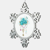Turquoise-Rozen met Keys Tin Sneeuwvlok Ornament (Rechts)