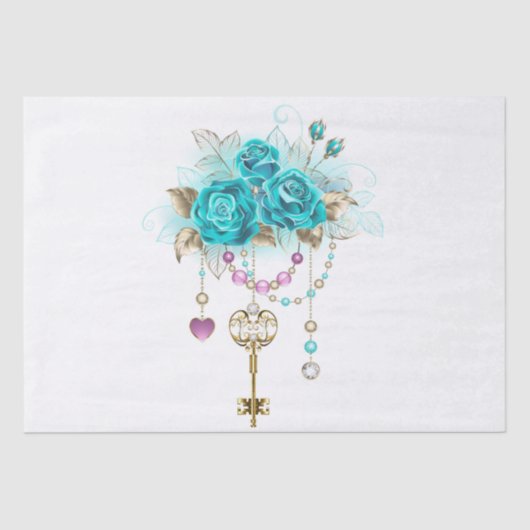 Turquoise-Rozen met Keys Tissuepapier (Voorkant)