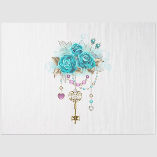 Turquoise-Rozen met Keys Tissuepapier (Voorkant)