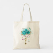 Turquoise-Rozen met Keys Tote Bag (Achterkant)