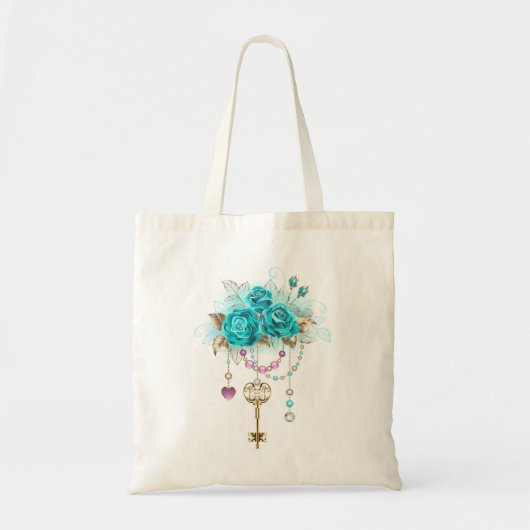 Turquoise-Rozen met Keys Tote Bag (Voorkant)