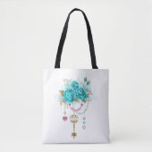 Turquoise-Rozen met Keys Tote Bag (Voorkant)
