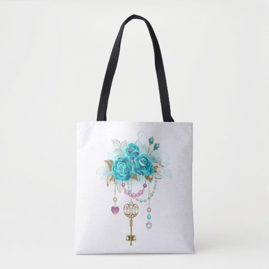 Turquoise-Rozen met Keys Tote Bag (Voorkant)