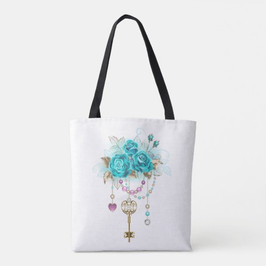 Turquoise-Rozen met Keys Tote Bag (Achterkant)