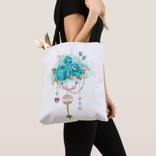 Turquoise-Rozen met Keys Tote Bag (Dichtbij)