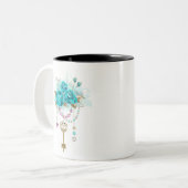 Turquoise-Rozen met Keys Tweekleurige Koffiemok (Voorkant links)