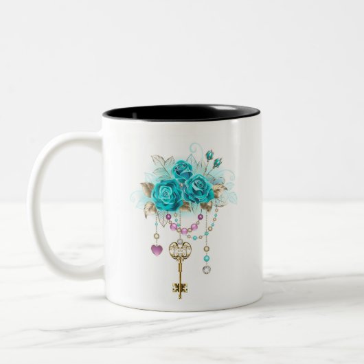 Turquoise-Rozen met Keys Tweekleurige Koffiemok (Links)