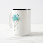 Turquoise-Rozen met Keys Tweekleurige Koffiemok (Voorkant links)