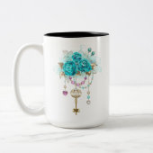 Turquoise-Rozen met Keys Tweekleurige Koffiemok (Links)