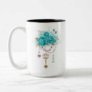 Turquoise-Rozen met Keys Tweekleurige Koffiemok