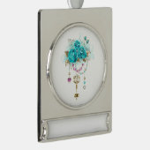 Turquoise-Rozen met Keys Verzilverd Banner Ornament (Rechts)