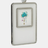 Turquoise-Rozen met Keys Verzilverd Omlijst Ornament (Rechts)