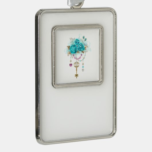 Turquoise-Rozen met Keys Verzilverd Omlijst Ornament (Rechts)