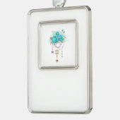 Turquoise-Rozen met Keys Verzilverd Omlijst Ornament (Links)