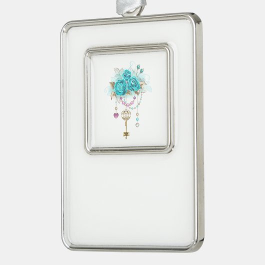 Turquoise-Rozen met Keys Verzilverd Omlijst Ornament (Links)