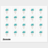 Turquoise-Rozen met Keys Vierkante Sticker (Vel)