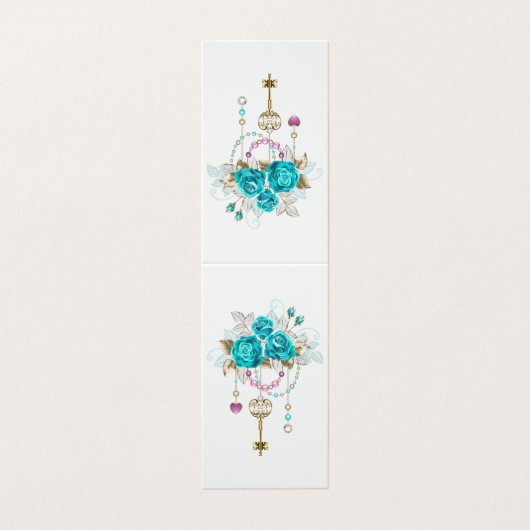 Turquoise-Rozen met Keys Visitekaartje (Buitenkant ongevouwen)