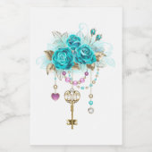 Turquoise-Rozen met Keys Voedselcontainer Etiket (Enkel label)