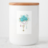 Turquoise-Rozen met Keys Voedselcontainer Etiket (Voorkant)