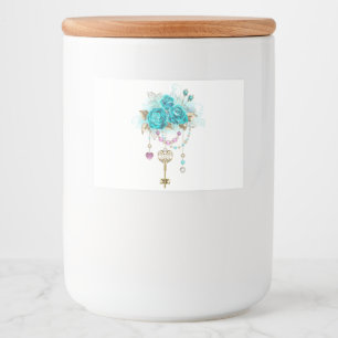 Turquoise-Rozen met Keys Voedselcontainer Etiket