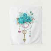 Turquoise-Rozen met Keys Wandkleed (Voorkant)