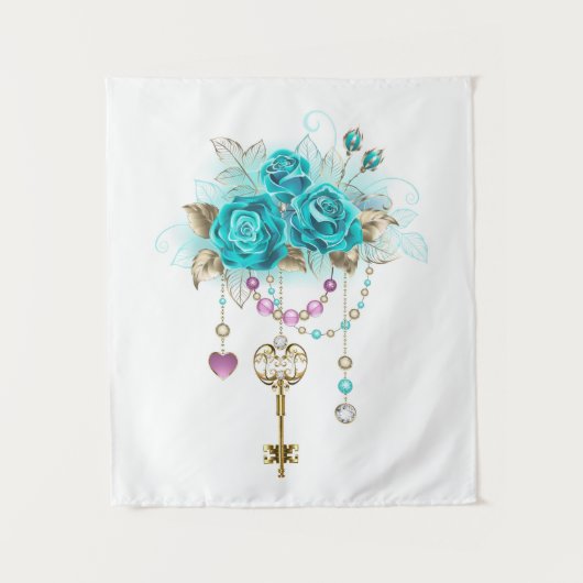 Turquoise-Rozen met Keys Wandkleed (Voorkant)