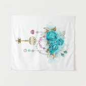 Turquoise-Rozen met Keys Wandkleed (Voorkant (horizontaal))