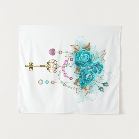 Turquoise-Rozen met Keys Wandkleed (Voorkant (horizontaal))
