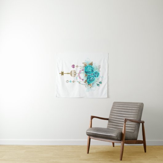 Turquoise-Rozen met Keys Wandkleed (In Situ (horizontaal))