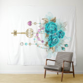 Turquoise-Rozen met Keys Wandkleed (In Situ (horizontaal))